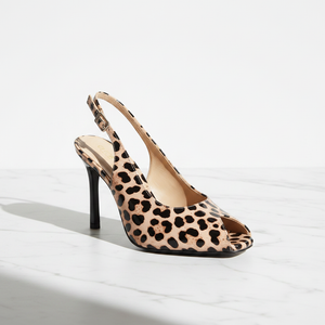 Cheetah Patent Stiletto Heel — Luxury Marble Product Shot