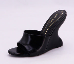 Black Wedge Mule Heels – Sculptural Slip-On Sandals for Women