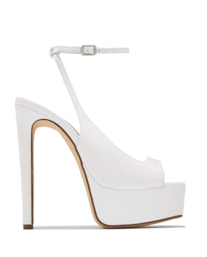 Women's White Elvie Ankle Strap Platform Peep Toe Stiletto Heels - Round Toe