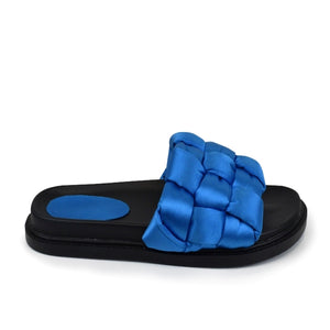 Wide Band Platform Slide Sandals - Blue