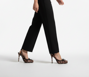 Olivia James Alondra Leopard Satin Ankle Lace-Up Stiletto Heels with Bow