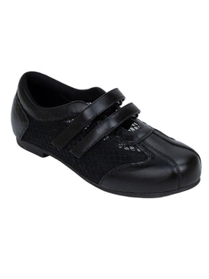 Balleta Black Velcro Flats — Women's Mesh Double-Strap Shoes