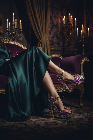 Chase Royal Stone & Pearl Embellished Open Toe Platform Block Heel Sandals – Purple