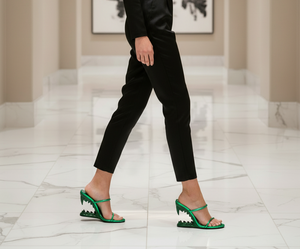 Women's Kadin Green Slender Strap Wedge Heels - Round Open Toe Sandals