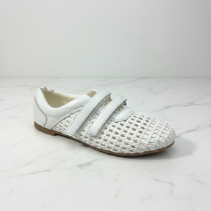 DDK Bela White Woven Flats - marble product shot