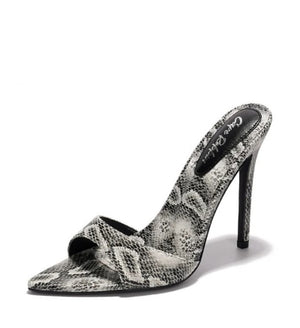 Women's Dulcea Snake Print Slip-On Stiletto Heels - Pointed Toe Mules