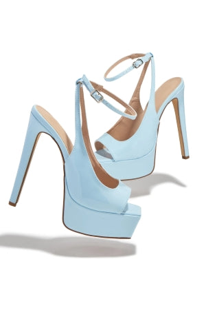 Women's Blue Elvie Ankle Strap Platform Peep Toe Stiletto Heels - Round Toe