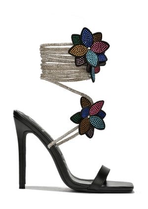 Cape Robbin Flowery Rhinestone Ankle Wrap Stiletto Heel Sandals – Gold