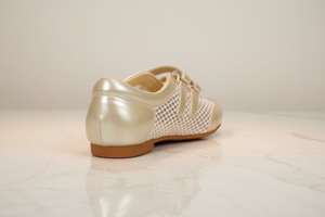 Balleta Pearl Gold Velcro Flats — Women's Mesh Double-Strap Shoes