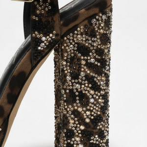 Women's Ross Leopard Print Rhinestone Platform Block Heel Sandals - Rhinestone Detail Close-Up