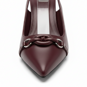 Jessa Wine Leather Slingback Kitten Heel – Pointed Toe Stiletto