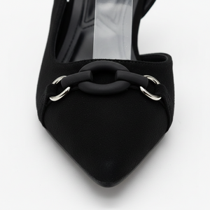 Jessa Black Suede Slingback Kitten Heel – Pointed Toe Stiletto