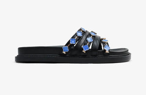 Women's Black Tolu Clover Charm Slide Sandals - Slip-On Flat Sandals