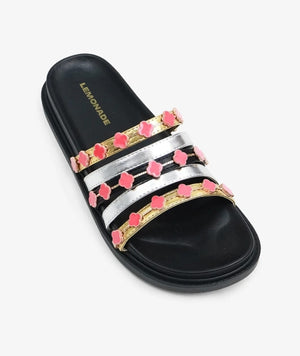 Women's Gold Tolu Clover Charm Slide Sandals - Slip-On Flat Sandals