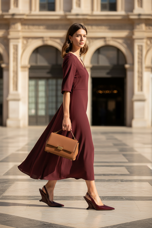 Burgundy Patent Slingback Wedge Heel | Sculptural Heel | Pointed Toe