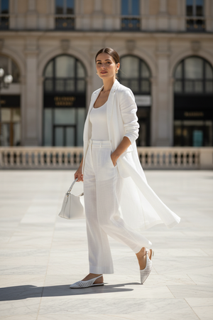 White Woven Slingback Pointed Toe Flat | Buckle Strap | Lattice Weave