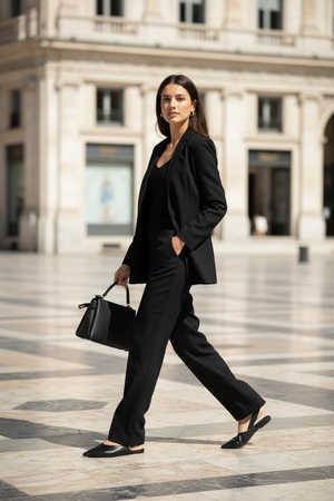 Black Slingback Pointed Toe Flat | Gold Buckle | Vegan Leather