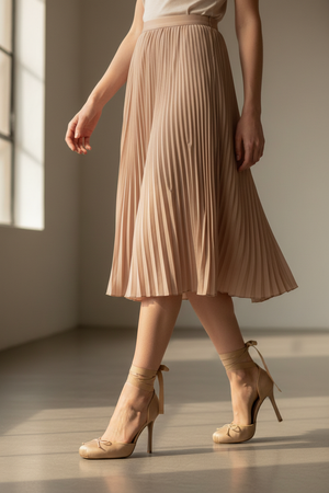 Nude Satin Ankle-Tie Stiletto Heels — Women's Ballet-Inspired Platform Pump