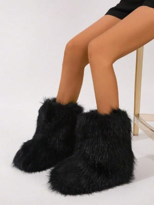 Women's Melanie Shearling Fluffy Fur Mid-Calf Boots - Comfortable Winter Boots