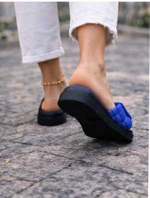 Women's Blue Nuage Wide Band Platform Slide Sandals - Comfortable Summer Slides
