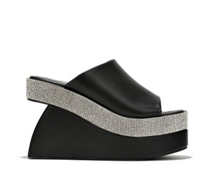 Cape Robbin Odana Black Rhinestone Platform Wedge Mule – Slip-On Open Toe Sandal