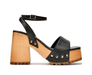 Cape Robbin Seewoo Transparent Slingback Wood-grain Platform Round Toe High Block Heel Sandal-Black