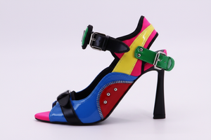 Smoke Multicolor Buckle Stiletto Heels – Bold Color-Block Sandals for Women