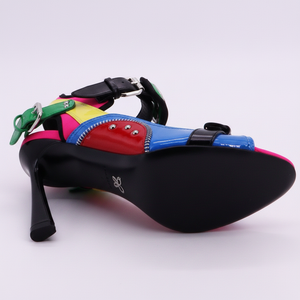 Smoke Multicolor Buckle Stiletto Heels – Bold Color-Block Sandals for Women
