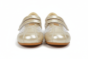 Balleta Pearl Gold Velcro Flats — Women's Mesh Double-Strap Shoes