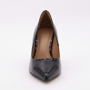 High-Vamp Court Pump – Black Patent Leather Mid-Heel