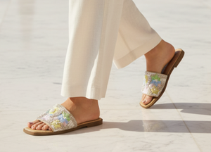 Vinny Beige-Multi Slide – Hand-Embroidered Floral Flat Sandal