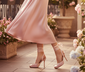 Women's Nude Blush Satin Alondra Bow Lace-Up Stiletto Heels - Square Toe Ankle Wrap Mary Jane
