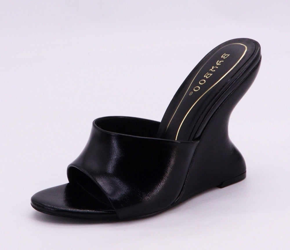 Black Wedge Mule Heels – Sculptural Slip-On Sandals for Women