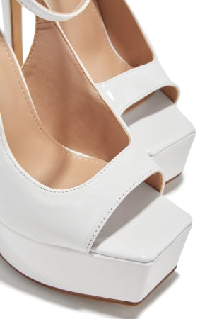 Women's White Elvie Ankle Strap Platform Peep Toe Stiletto Heels - Round Toe