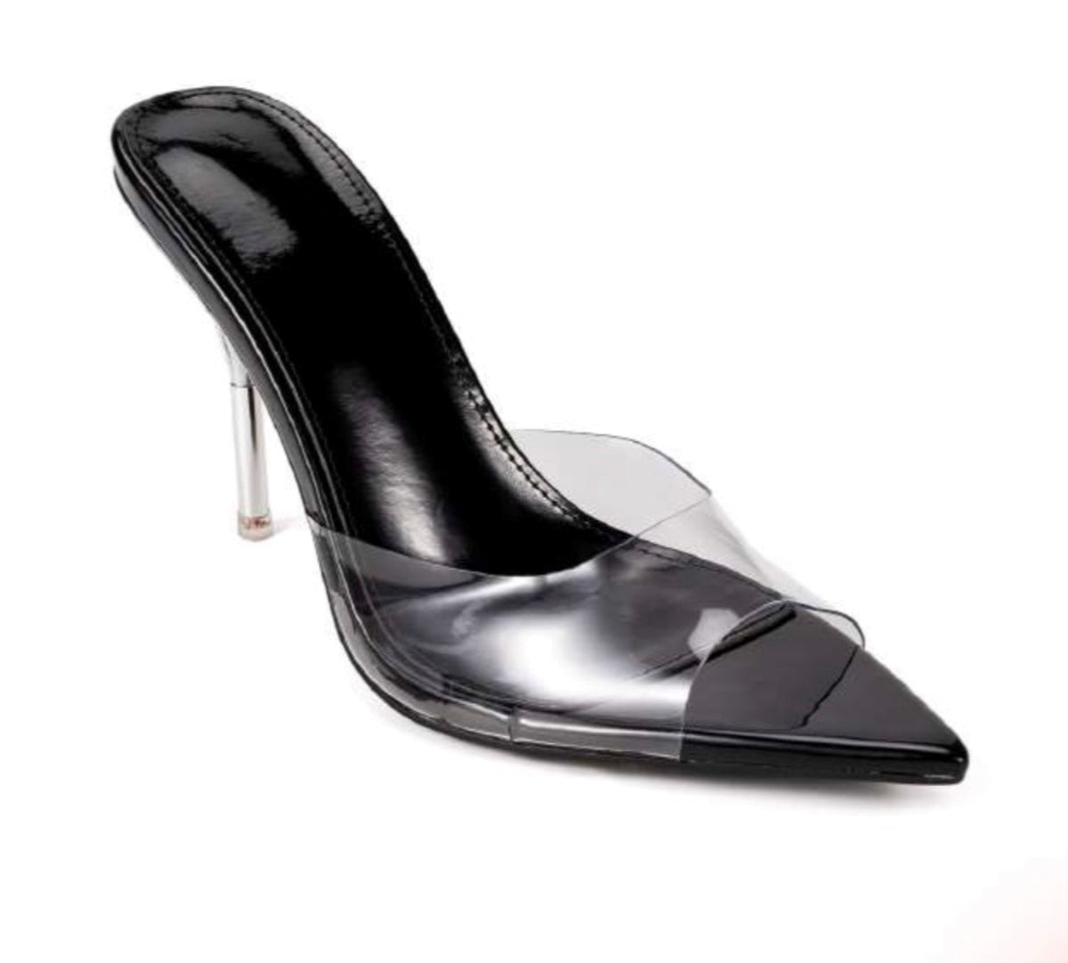 Black Clear Heels – Pointed Toe High Heel Mules