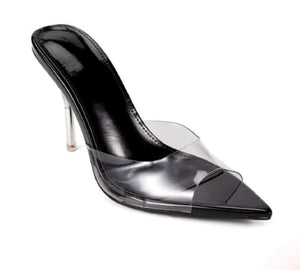 Black Clear Heels – Pointed Toe High Heel Mules
