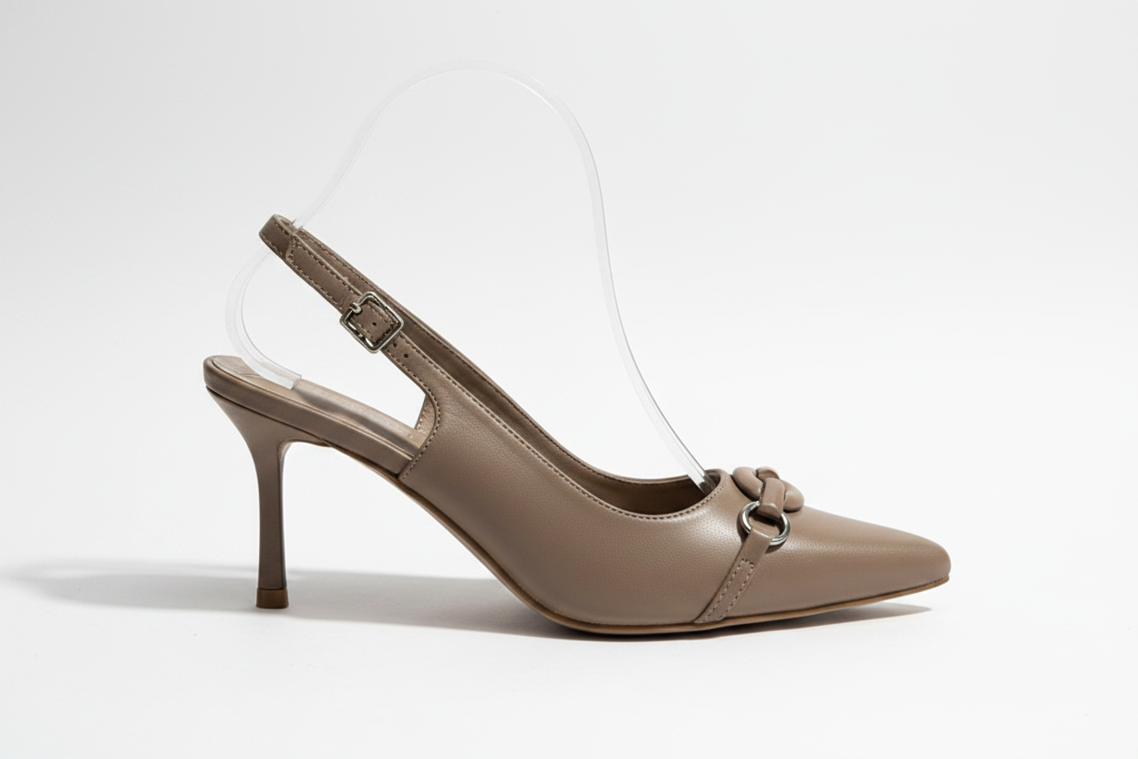 Mocha Leather Slingback Kitten Heel – Pointed Toe Stiletto