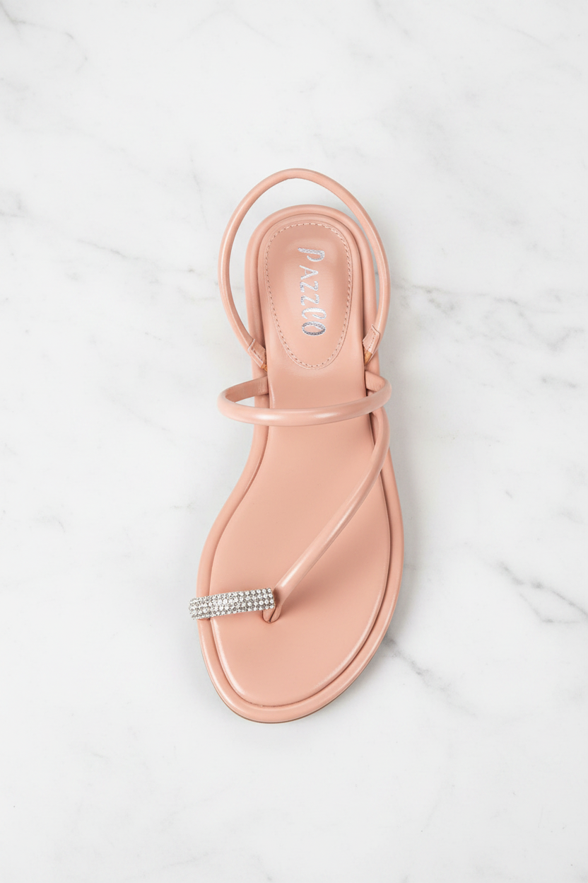 Nora Blush Crystal Toe Ring – Jewelled Women's Flat Sandals | EstelleShoes