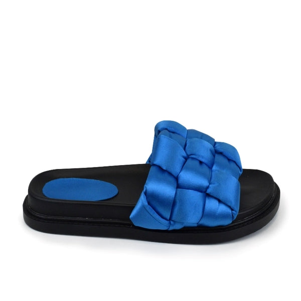 Wide Band Platform Slide Sandals - Blue