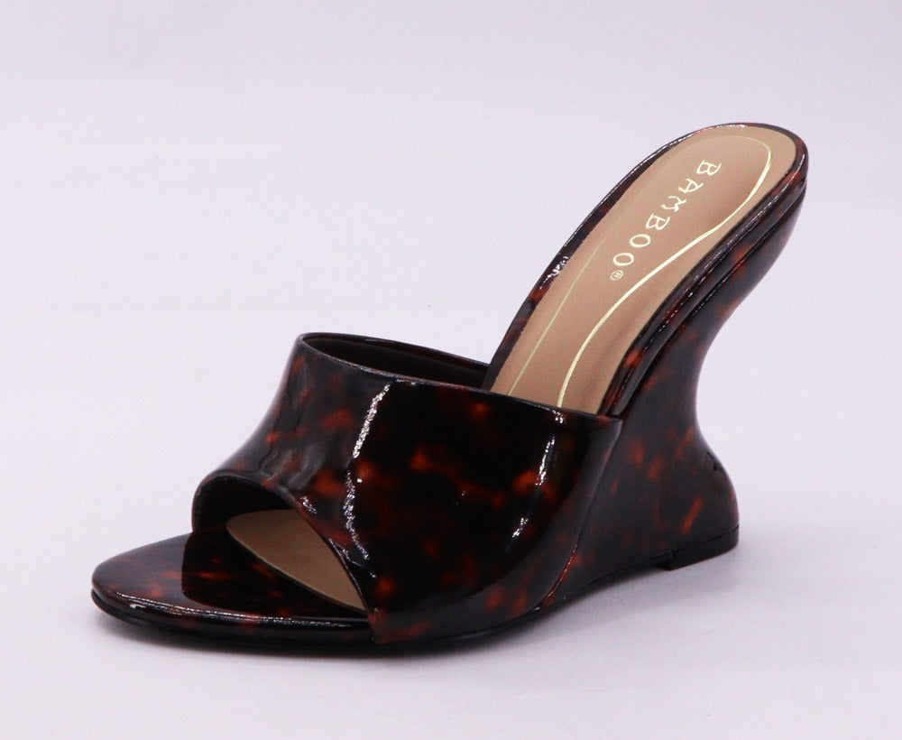 Tortoise Wide Band Slip-on Mule Wedge Sandals