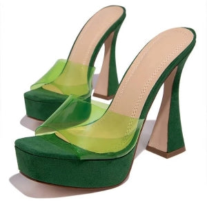Chase Avril-2 Trendy Slip-on Platform Open Toe - Flaring Block Heel Mule