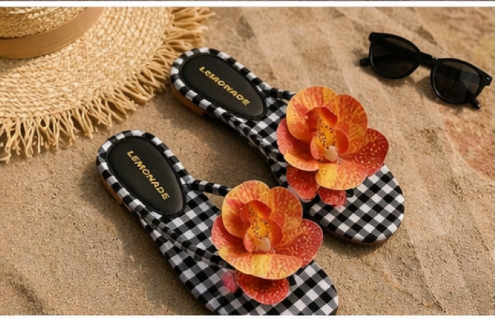 Lemonade Ashbie Floral Thong Sandal-Black