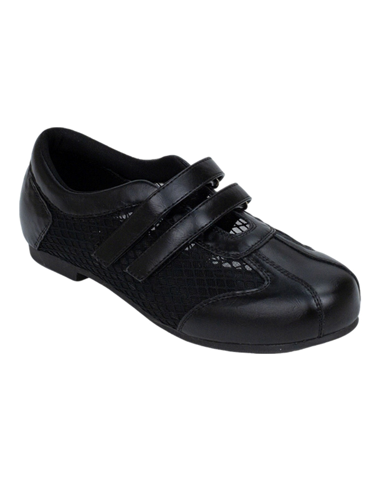 Balleta Black Velcro Flats — Women's Mesh Double-Strap Shoes