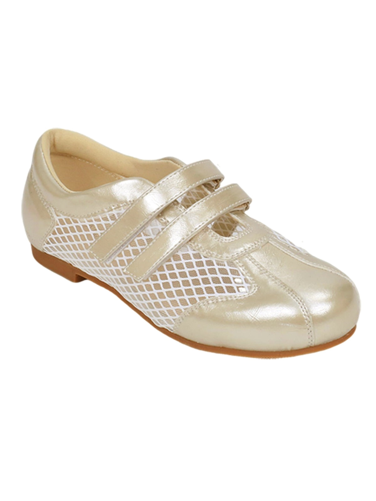 Balleta Pearl Gold Velcro Flats — Women's Mesh Double-Strap Shoes