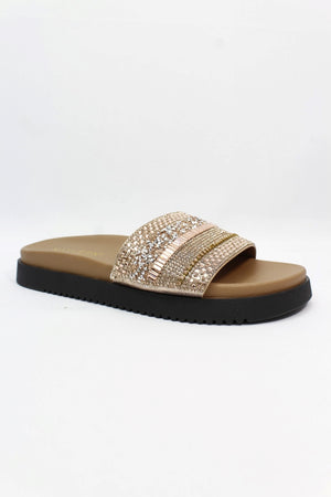 DDK Barney Rhinestone Embellished Wide Band Chunky Slide – Rose Gold