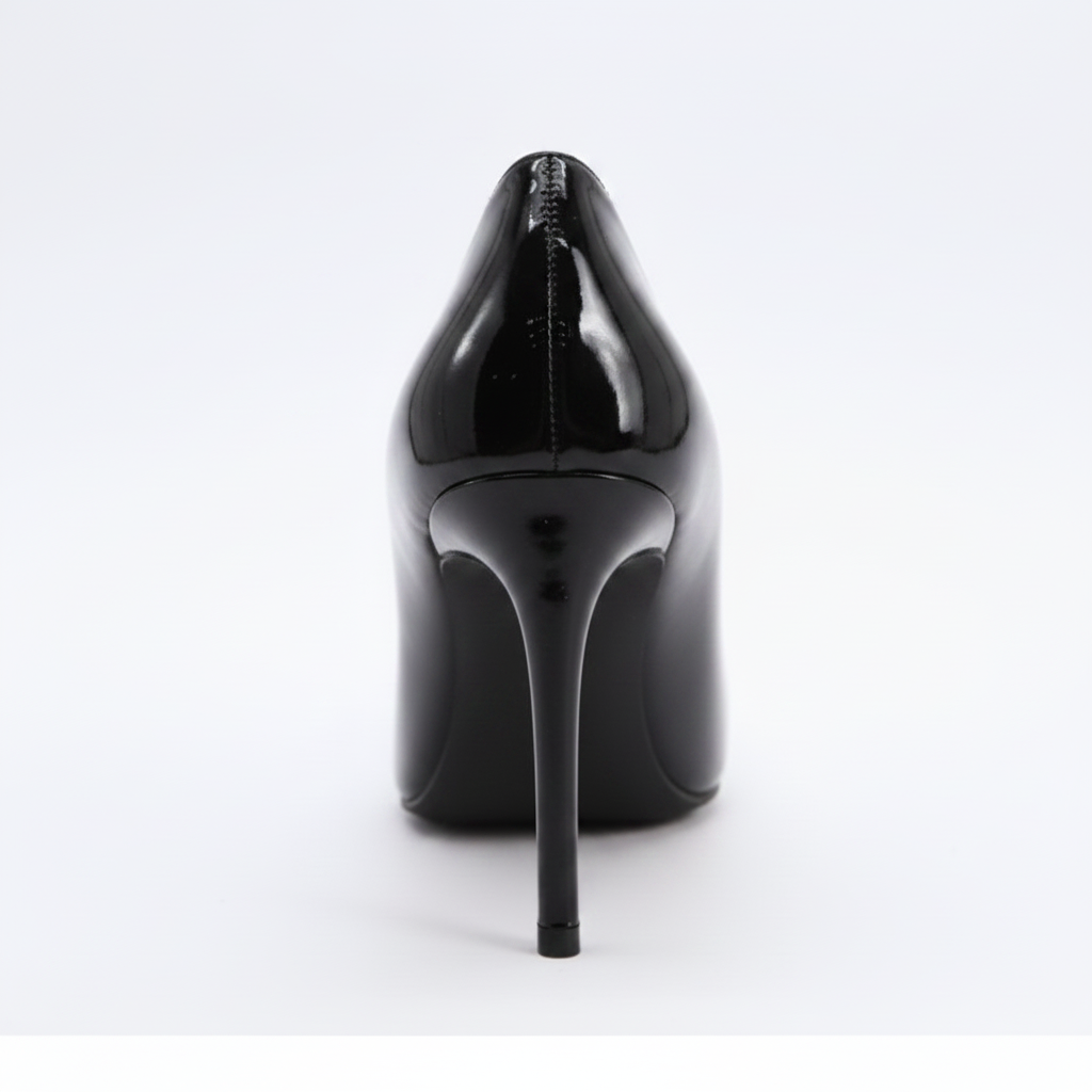  High-Vamp Court Pump – Black Patent Leather Stiletto Heel
