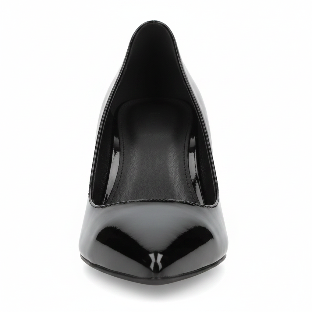  High-Vamp Court Pump – Black Patent Leather Stiletto Heel