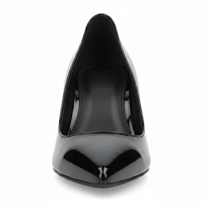  High-Vamp Court Pump – Black Patent Leather Stiletto Heel