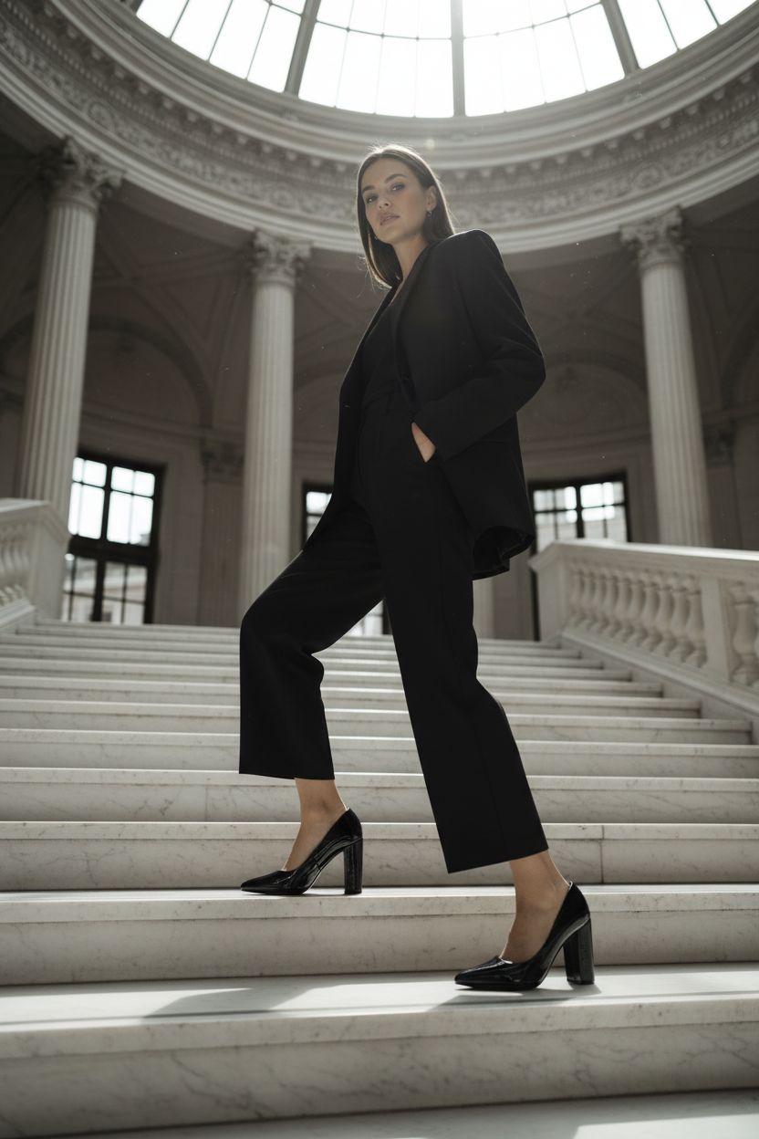 High-Vamp Block Heel Pump – Black