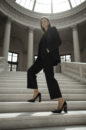 High-Vamp Block Heel Pump – Black